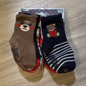 Capelli 10 Pairs Sock Set- Bears, Stripes, Brown, Navy & Red